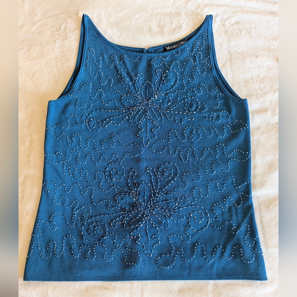 Michelle Nicole Teal Embellished Tank Top